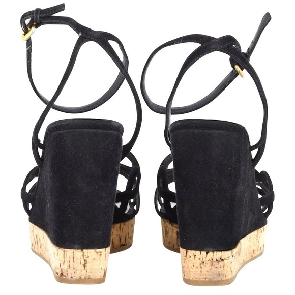 Prada Ankle Strap Wedge Platform Espadrille Sandals Cut Flower Detail Suede - Picture 6 of 15